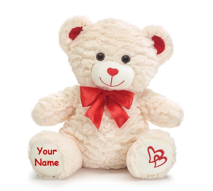 burton+BURTON Personalized Valentine's Day Gift, Custom Couple Hearts Cream White Stuffed Animal Bear, 11.5 Inch Soft Plush Keepsake