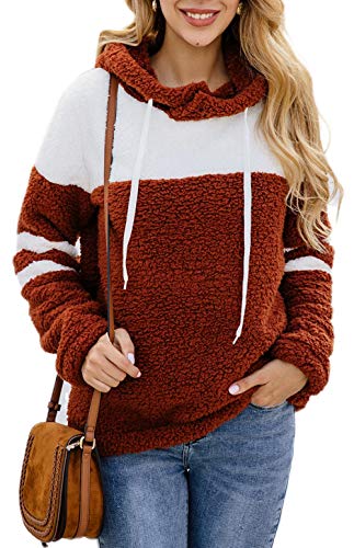 Tkria Womens Zipper Sherpa Pullover Fuzzy Fleece Sweatshirt Outwear Coat with Pockets Warm Winter (XL, 2-Caramel)