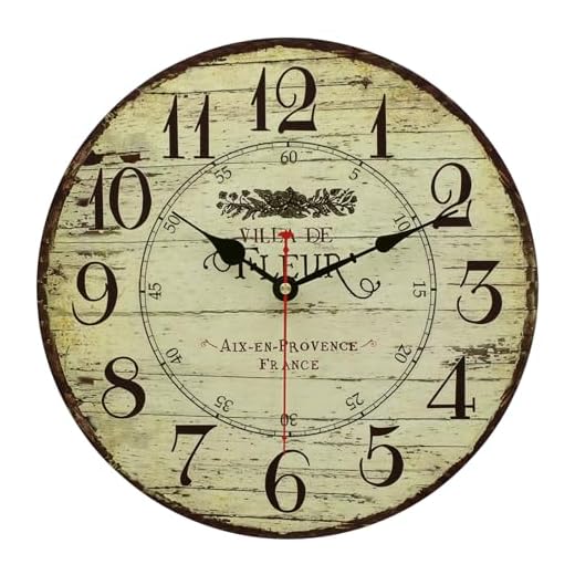 Toudorp Reloj de Pared de 14 Pulgadas, Reloj de Pared silencioso de Estilo rústico francés de Madera, Funciona con Pilas, fácil de Leer, Reloj de Pared Decorativo Vintage para el hogar