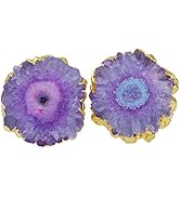 SUNYIK Natural Quartz Geode Druzy Stud Earrings, Irregular Stone Stud Earrings for Women