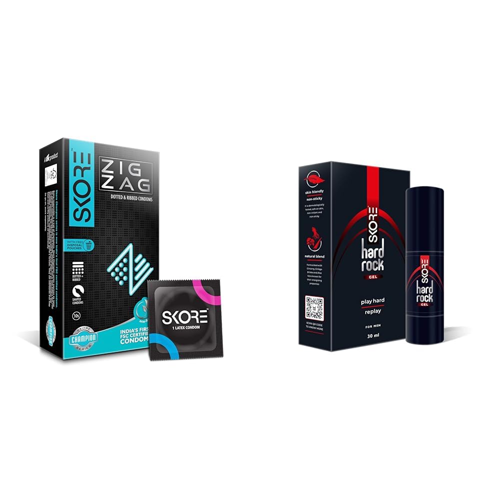 Skore Condoms, Zig Zag 10N Carton | Skore Hardrock Gel | Skin Friendly | Non-sticky | Natural blend for Men | 30ml-image-16