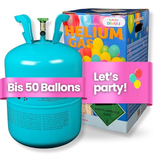 DIWULI Ballongas Helium für 50 Luftballons - Gasflasche für Geburtstag, Hochzeit, Party, befüllt in EU DIWULI Ballongas Helium für 50 Luftballons - Gasflasche für Geburtstag, Hochzeit, Party, befüllt in EU