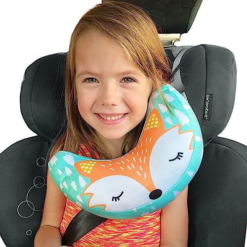 Protector de cabeza y cinturón de seguridad para niños en el coche Brunoko - Combinación de reposacabezas y almohadilla para cinturón de seguridad - Cojín para el cuello infantil en el coche cómodo