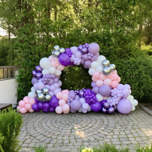 Image of Lukiituke Pink and Purple Balloon Arch Kit, 134Pcs Pink and Purple Balloons | 4 Sizes Latex Balloons for Wedding Bridal Baby Shower Birthday Party Decorations