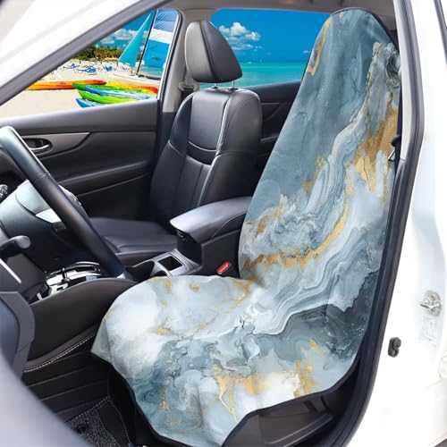 Image of Blue Marble Print Waterproof Sweating Car Seat Cover for Post Gym Workout Universal Front Seat Cover Easy to Install Universal Size Fit for Most Cars SUVs Trucks Vans