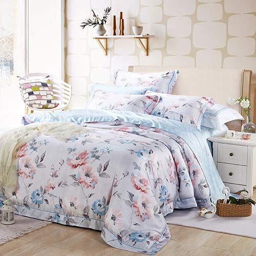 RONGXIE Bedding Set and Silk Naked Sleeping Smooth Four Pieces of Duvet Cover Set Reactive Printing