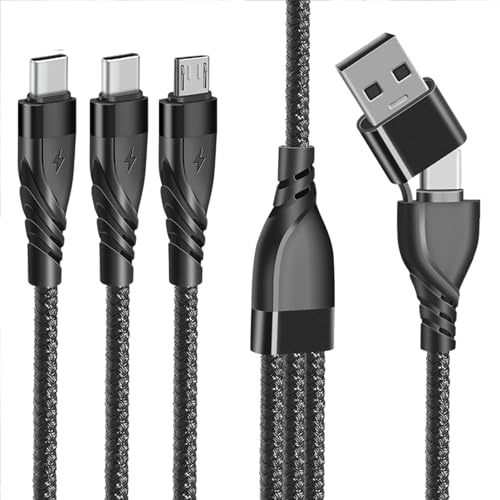 Câble Chargeur Multi Embout, 5 en 1 Universel Câble Multi USBA/USB C Câble multi chargeur de Chargement avec 2*Type C+Micro USB Connecteur pour Phone...