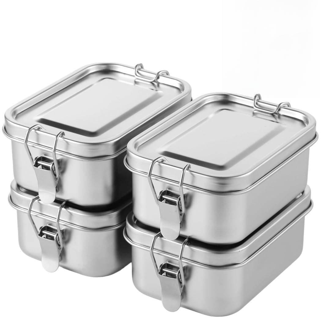 Lot de 4 boîtes à repas en acier inoxydable - 550 ml - Boîte à lunch en acier inoxydable étanche et empilable - Pour boîtes à lunch étanches, réutilisables, passent au lave-vaisselle