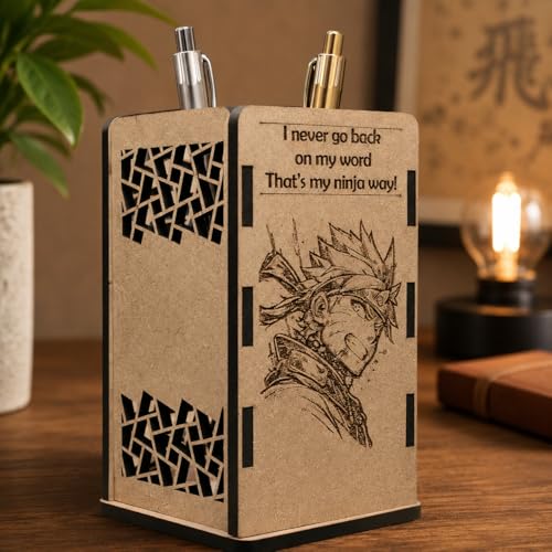 Image of Naruto Wooden Pen Stand | Anime Pencil Holder for Study Table | Naruto Anime Desk Accessories