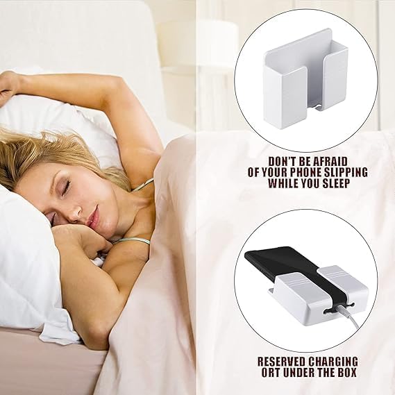 Image of EDNITA Premium Multi-Functional Wall Mobile Phone Holder | Sticky Stand for Charging & Storage | Self-Adhesive Wall Phone Holder with Hook | Bedroom, Office & Other (White - Pack of 3)