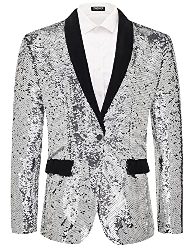 Men's 70s Disco Shiny Sequin Blazer Jacket for Weddings Prom & NightclubsSparkling Metallic Tuxedo Coat with Stretch Fabric - Main Image