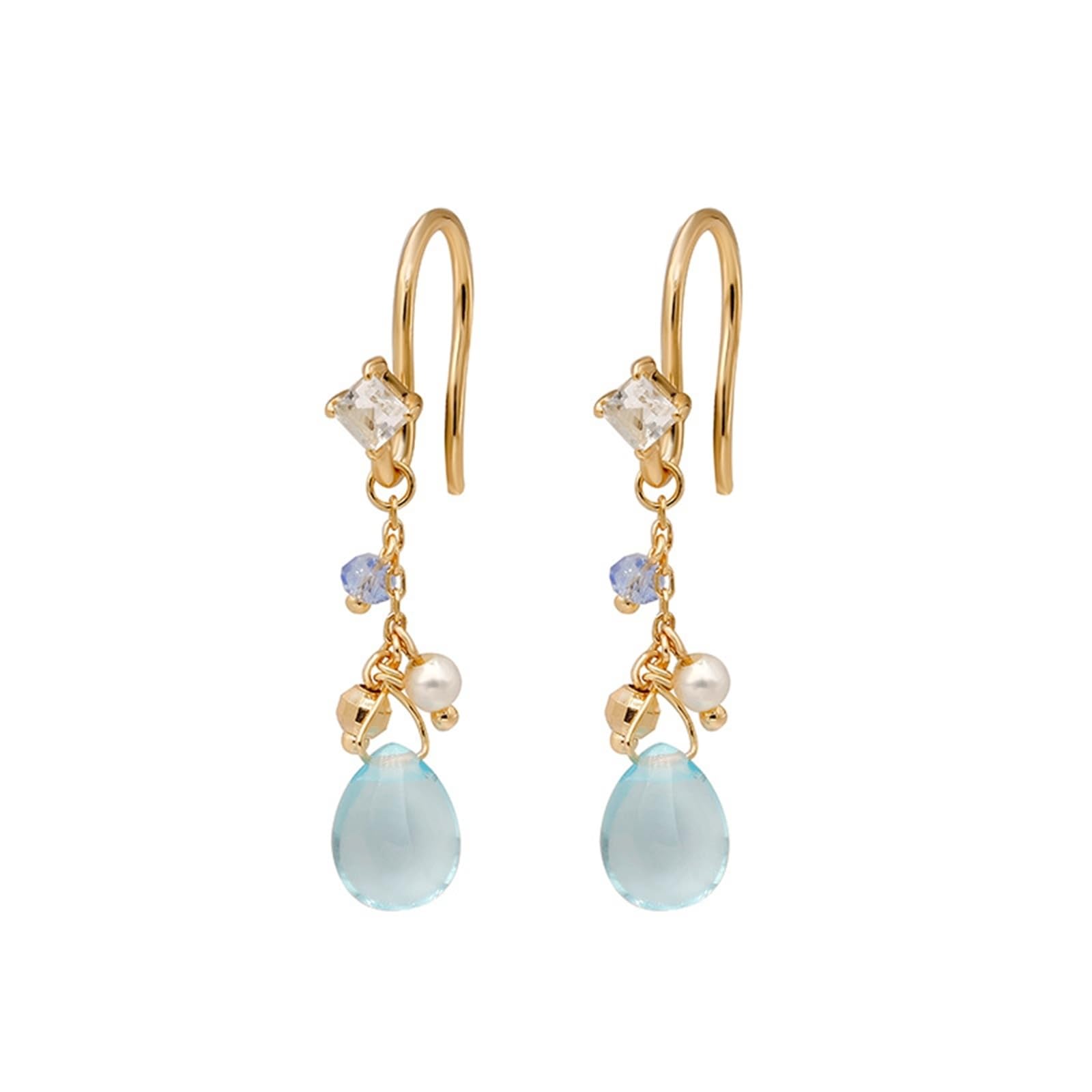 9K/14K/18K złote kolczyki z kropli niebieski topaz, klasyczne żółte złoto Au 375/585/750 prawdziwe kolczyki z perłą