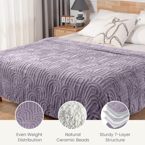 Image of Sherpa Fleece Adult Weighted Blanket Great for Sleep, 20 lbs Dual Sided Soft Fuzzy Heavy Blankets for Couch Bed Sofa, Cozy Warm Arched Jacquard Throw for Winter (Light Purple, 60 inch x 80 inch, 20 Pounds)