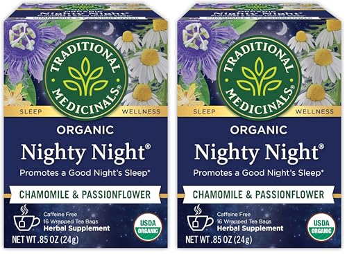 Image of Traditional Medicinals Herbal Tea, 16 Tea Bags (Pack of 2) | Organic | Passionflower | Promotes Sleep | Nighty Night