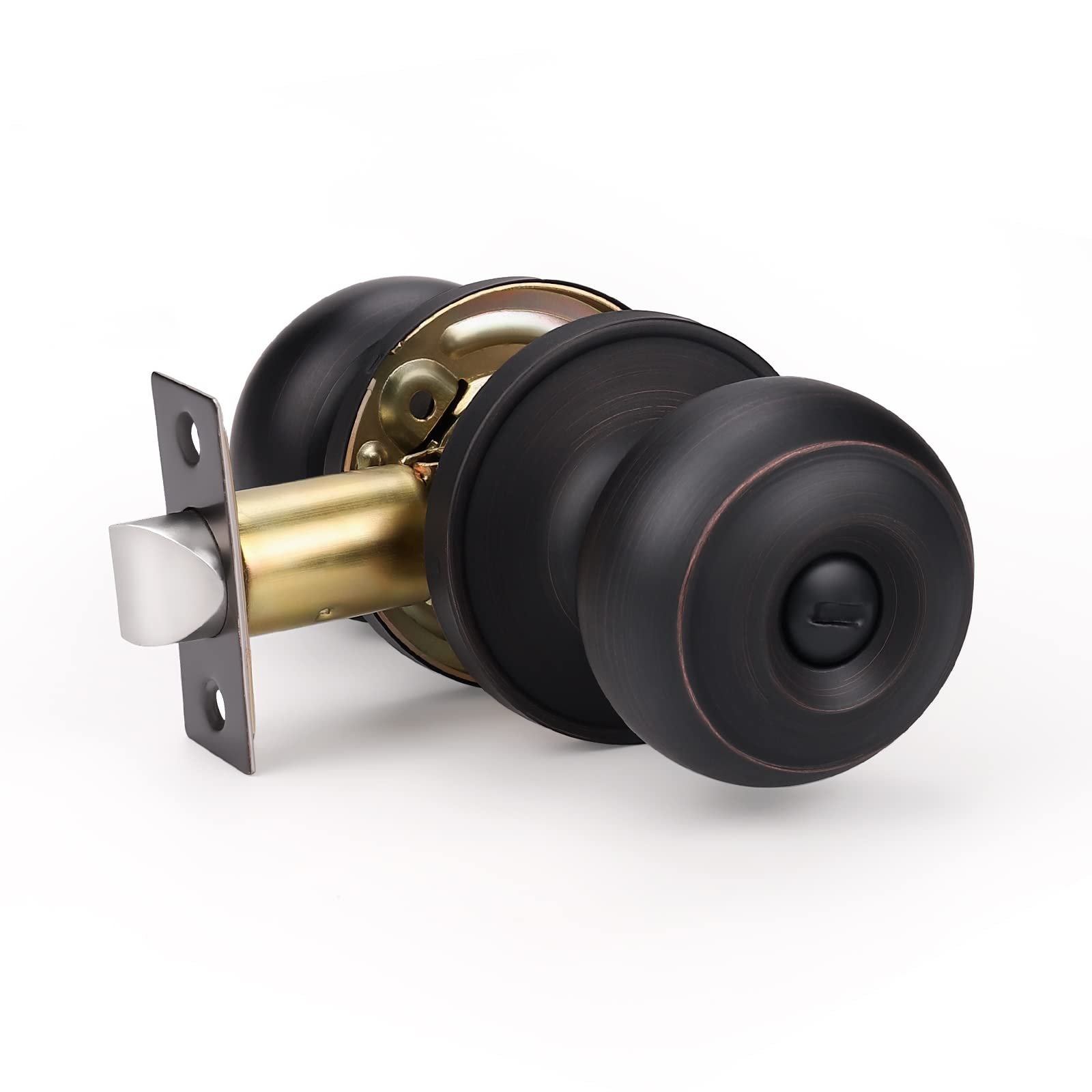 Knobwell Privacy Lock Privacy Door Knobs Handles, Bed And Bath Door Knob With Lock, Oil Rubbed Bronze Door Knobs Interior, Keyless Interior Bronze Door Knob, 1 Pack