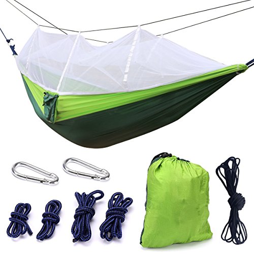 fightingeveryone1O Camping Hamaca con Mosquitero, Hamaca Doble Hamaca de Nylon para Playa, Viajes, Senderismo, Montaña, Aventura, Jungle al Aire Libre