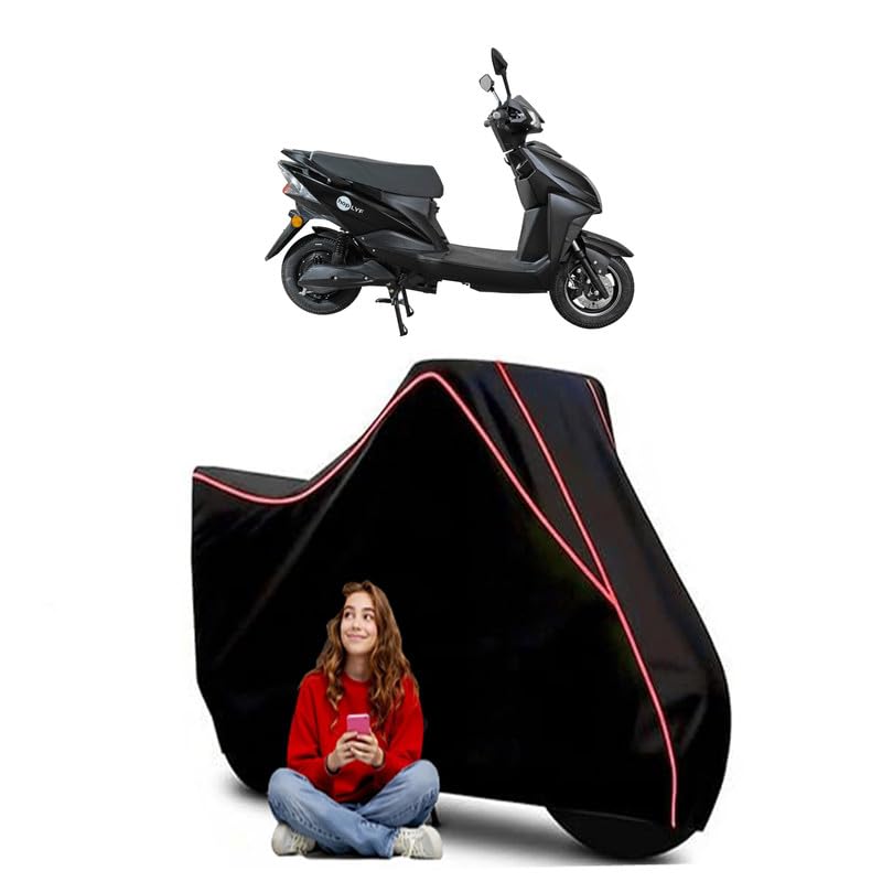 Image of HOP Electric Mobility Scooty Bike Cover Water Resistant Outdoor Use Universal Fit Scooters Motorcycles Heavy Duty UV Protection Dust Rain Scratch Resistant Elastic Bottom Black Blue Piping