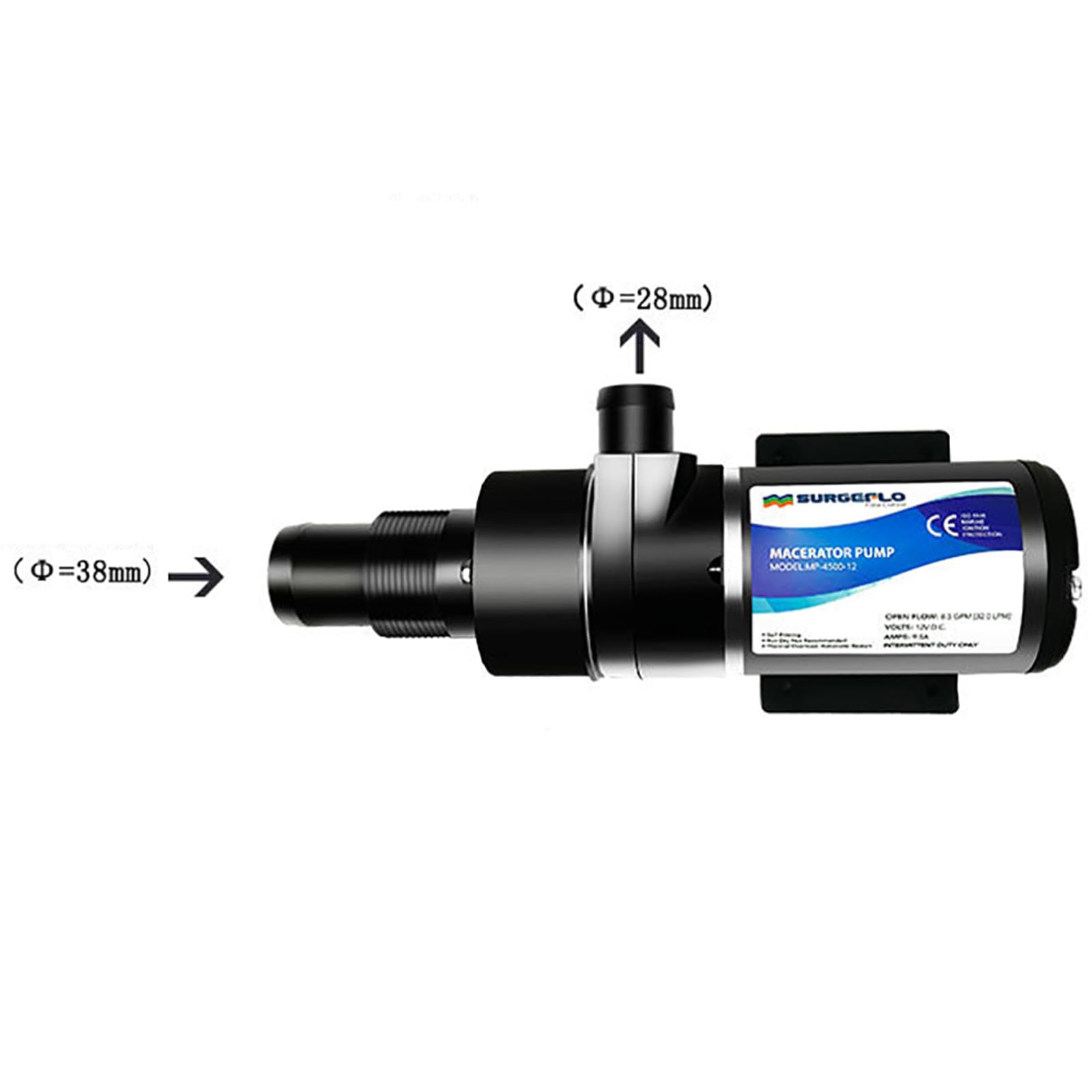 Pompe Broyeur Eaux Usées DC 12V/24V 2900 Tr/min MP-4500 - 32L/min Levage 3M Pour Cale Et Usage Marin