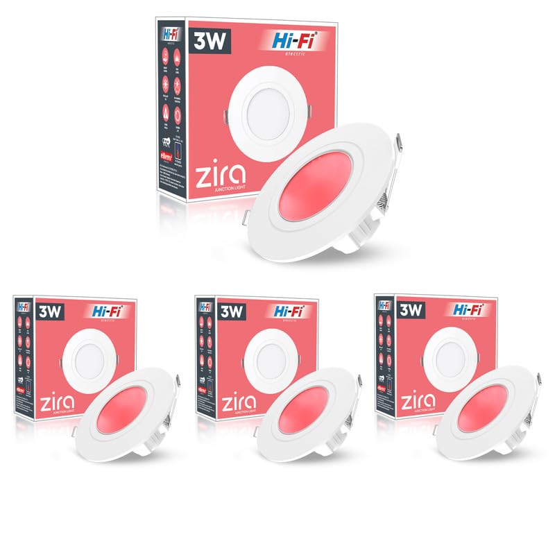 Image of elleys' ZIRA 3W LED Down Light (Red Light) Round Recessed Ceiling LED Light | Cut Out- 45 mm | BIS Certified & 4KV Surge Protection pop Lights for Ceiling (3W, Pack of 4)