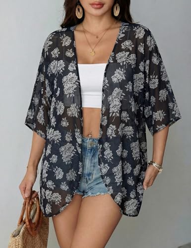 Image of Chunoy Women Short Sleeve Chiffon Kimono Beach Swimsuit Cover Up