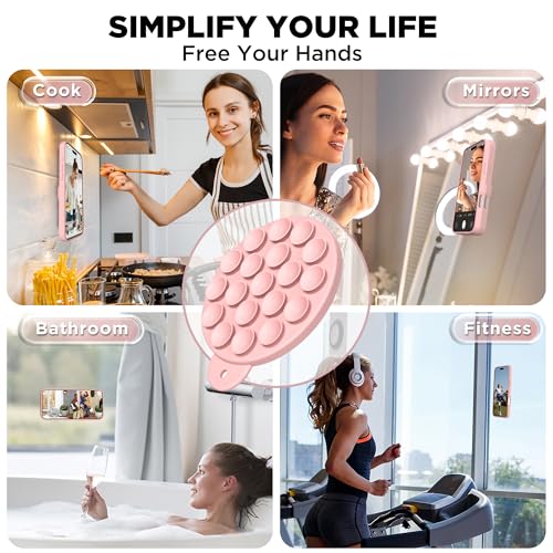 Image of Magnetic for iPhone 16 Case, Compatible with Magsafe, Suction Cup Phone Mount, [2 Screen Protectors][Camera Lens Protector] Silicone Shockproof Protective Slim Phone Cover 6.1 inch, Peach Pink