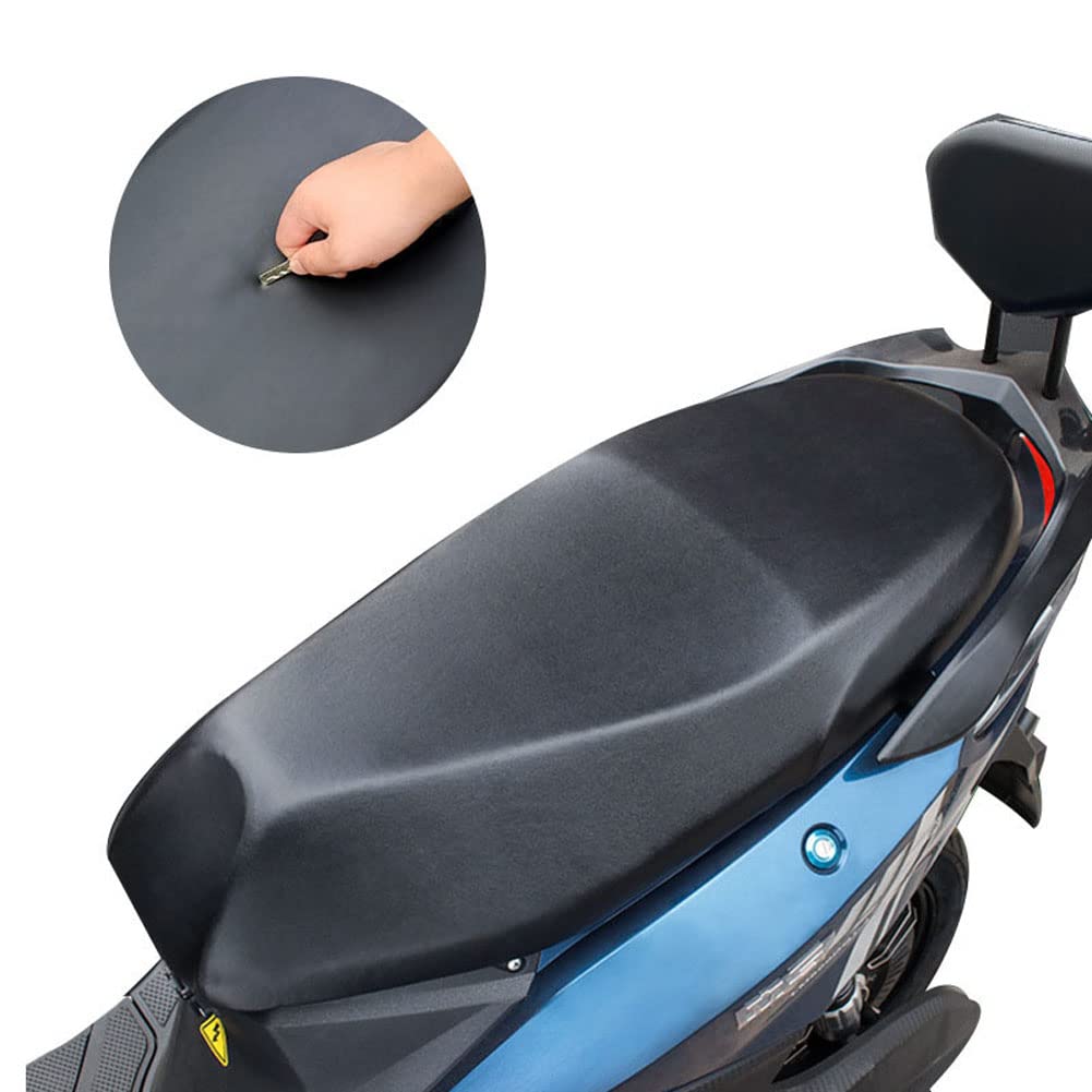 ihreesy Universal Motorcycle Seat Cover,PU Leather Seat Cushion Cover Waterproof Seat Protector Cover Rainproof Motorbike Seat Pad Cover for Outdoor,Black