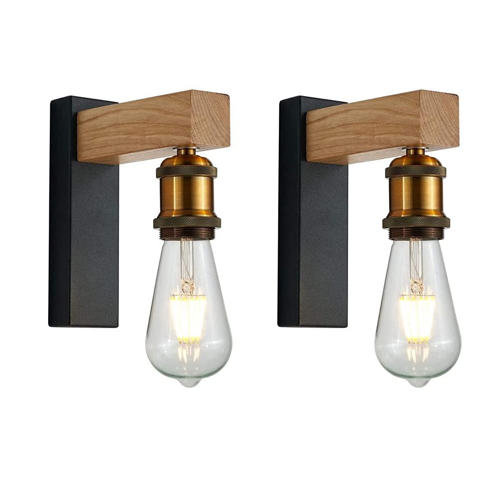 HPTHLY Rustic Industrial Wall Light Fixture - E27 Edison Style Black Hardwired Sconce With Brass Holder, Perfect For Living Room, Stairway, Lounge, Gate & Ba