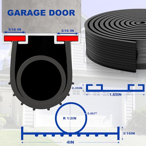 Image of DGSL Garage Door Seals Bottom Rubber Weather Stripping Kit Seal Strip Replacement, Weatherproof Threshold Buffering Sealing Rubber 5 /16 Inch T Ends (10 FT, Black, U+O)