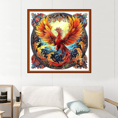 Image of Joyhoor Stamped Cross Stitch Kits for Beginners Needlepoint Kits for Adults Embroidery Kits 11CT Counted Cross Stitch Kits Printed Embroidery Pattern-Phoenix Wreath 18x18 inchs