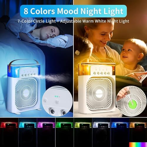 Image of USB Mini Air Conditioner & Portable Cooling Fan Personal Evaporative Air Cooler & Air Purifier with 500 Ml Water Tank, Led Light, Dual Spray Fan Mini Pankha