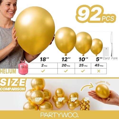 PartyWoo Gold Balloons 92pcs Different Sizes of 18 12 10 5 Inch Gold Balloon Arch Kit Garland for Birthday Wedding Anniversary Baby Shower Graduation Retirement Casino Party Decorations Gold-G101 by PartyWoo - Used condition - Image 6