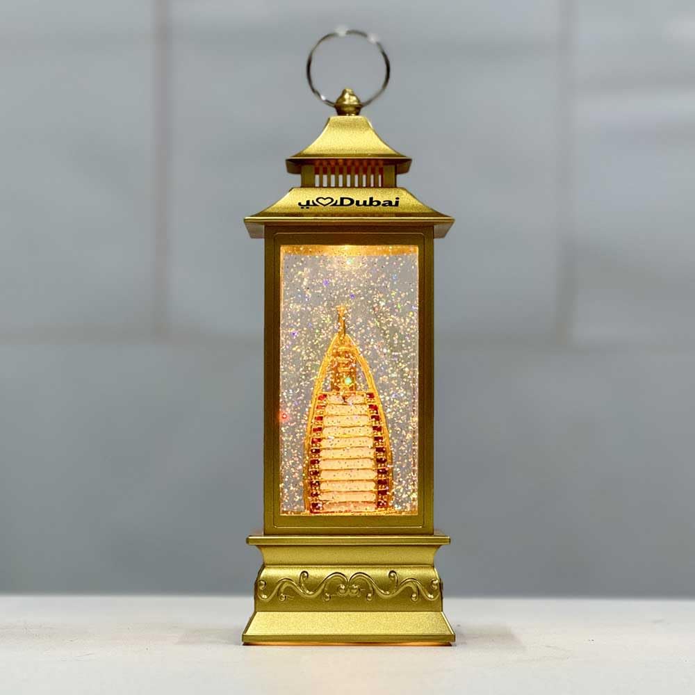 Dubai Souvenir LED Glitter Lantern B-Series | Light Up Snow Globe with UAE Landmarks | Golden Skyline Night Light for Home Decor & Gifting (Burj Al Arab)