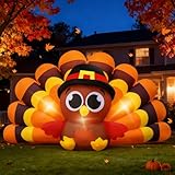 Evoio Thanksgiving Inflatables Turkey Outdoor Decorations, 8 FT Thanksgiving Blow Up Turkeys Inflatable with Big Tail Pilgrim Hat Built-in LED Lights, Inflatable Turkey for Yard, Lawn, Garden, Outside