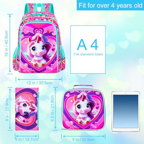 Image of 16 inch Backpack for Girls Boys 4-8, 3Pcs Kids Bookbag Set with Lunch Box, School Bag for Preschool Kindergarten