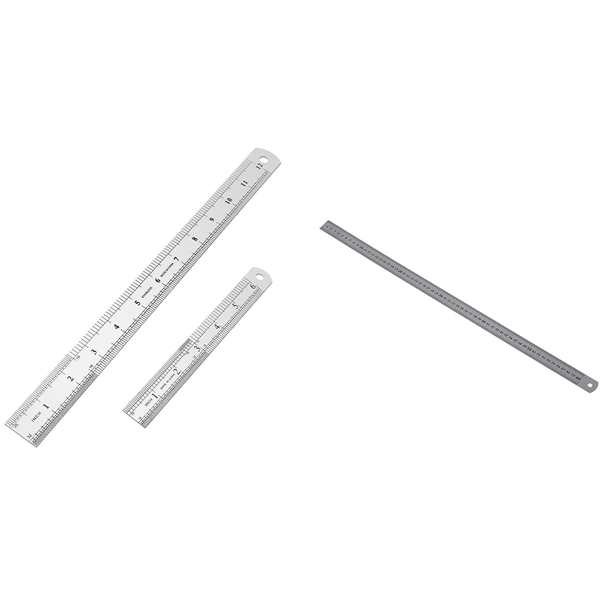 Règle droite longue en acier inoxydable de 60 cm avec règle en acier inoxydable de 30,5 cm + règles métalliques de 15,2 cm