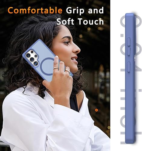 Image of Elzzi Magnetic Guard Designed for Samsung S25 Ultra 5G Case Translucent Matte Hard PC + TPU Back Cover [Compatible with MagSafe] Anti-Scratch Phone Case (Official Blue)