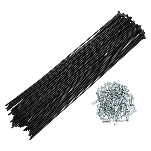 PARSKILO 72 Piezas Rayos De Bicicleta 12G 290mm Rayos para Rueda De Bicicleta Acero Al Carbono Negro
