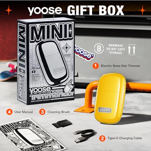 Image of yoose Nose Hair Trimmer, Alloy Nose Trimmer for Men and Women, Yellow | IPX7 Waterproof, USB-C Rechargeable, Travle Size Nose Trimmers, Dual-Edge Blade, Painless Trimming, Long-Lasing, Low Noise