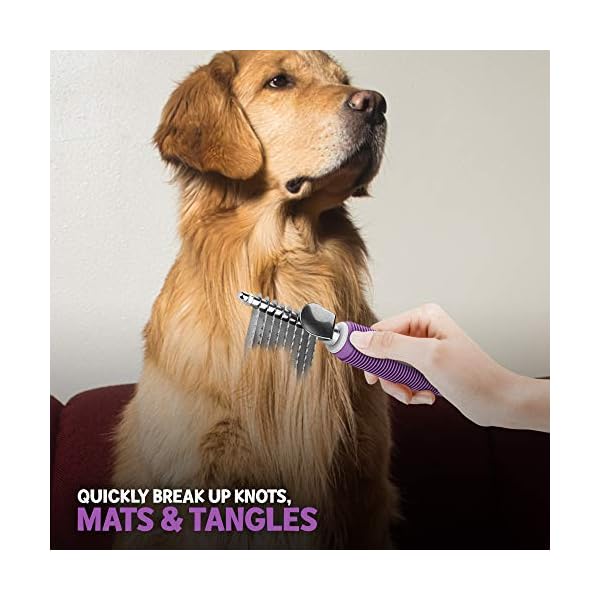 Poodle pet dematting fur rake comb brush tool - dog and cat comb with long 2. 5 inches steel safety blades for detangling matted or knotted undercoat hair - image 6