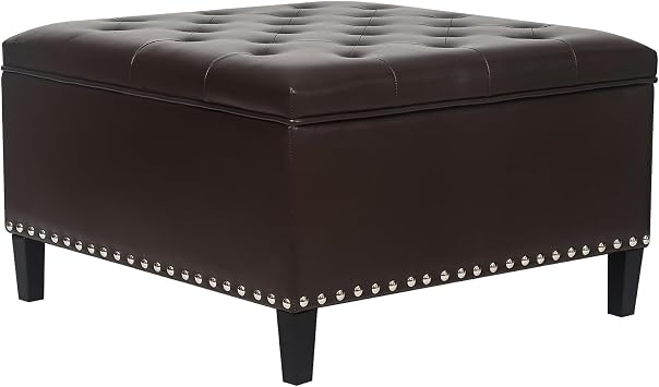 29.5" Large Square Faux Leather Storage Ottoman Coffee Table, Upholstered Oversized Ottomans with Storage, Square Pu Leather Footrest Stool Toy Box Bench for Bedroom Living Room