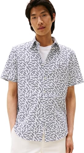 Tommy Hilfiger Camisa Hombre Linen Blend Print Manga Corta, Multicolor (White/Allover), L