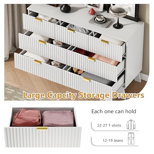 Image of Wodeer 7 Drawer Fluted Dresser for Bedroom, Mid Century Modern Dresser with 7 Drawers, Dressers & Chests of Drawers with Metal Handle, TV Stand & Storage Organizer for Entryway, Hallway, White
