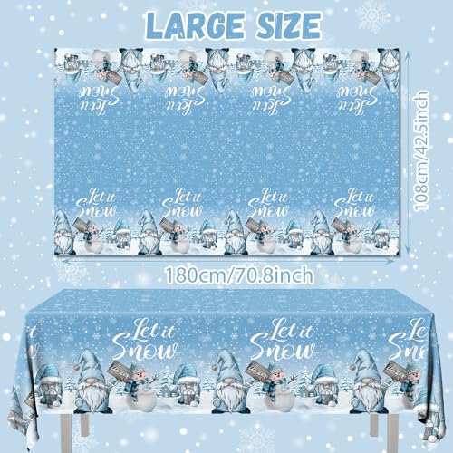 Image of 3Pcs Gnome Tablecloth, Christmas Snowflake Rectangle Winter Wonderland Table Cover for Holiday Party Supplies, 108180cm