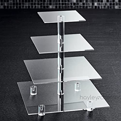Hayley Cherie 4-Tier Square Cupcake Stand - Acrylic Tiered Cake Stand - Dessert or Cupcake Tower