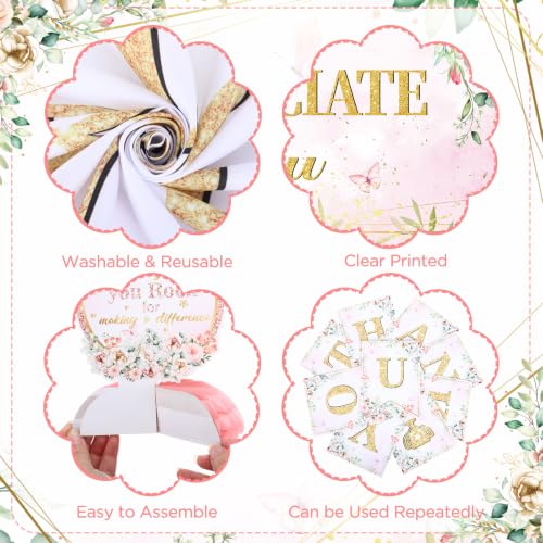 Image of Pink Floral We Appreciate You Party Decorations for Employee Teacher Decor | Thank You for All You Do Banner Honeycomb Centerpieces Hanging Swirl for Office Employee Pastor Appreciation Party Gift Decor
