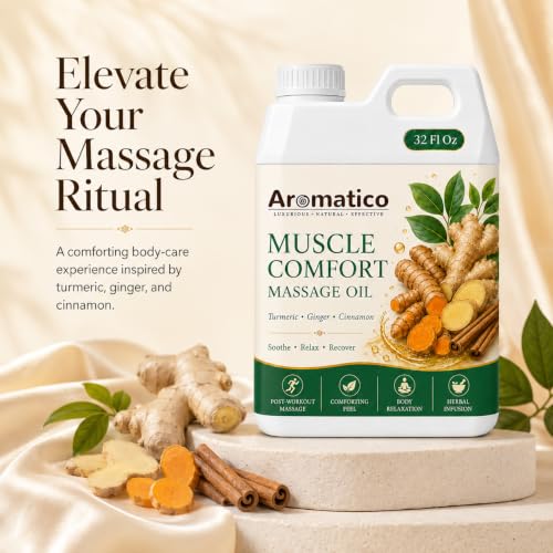 Image of AROMATICO Muscle Comfort Massage Oil | Helps with Muscle Relaxation & Pain Relief | Professional Grade Refill Pack for Spa & Salon Use - 1000ml (1L Bulk)