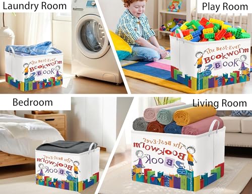 Image of Large Kids Book Storage Bin Collapsible Nursery Toy Basket Canvas Teacher Crate Room Classroom Box Organizer Decor(Color Book)