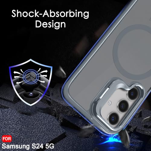 Image of TheGiftKart Hybrid Matte Frosted Back Cover Case for Samsung Galaxy S24 5G Compatible with MagSafe | Built-in Stand | Shockproof Hard Back Case Cover for Samsung S24 5G (PC & TPU, Translucent Grey)