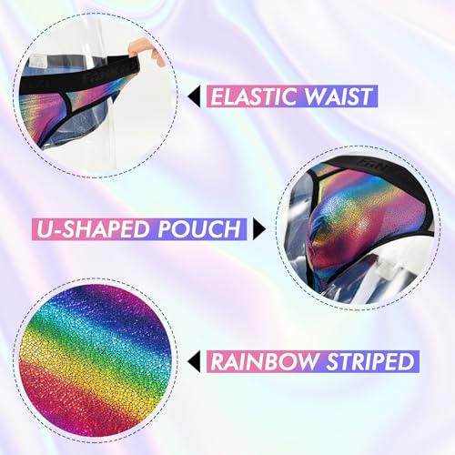 Mens Rainbow Boxer Briefs Sexy Thongs Underwear Striped Panties3