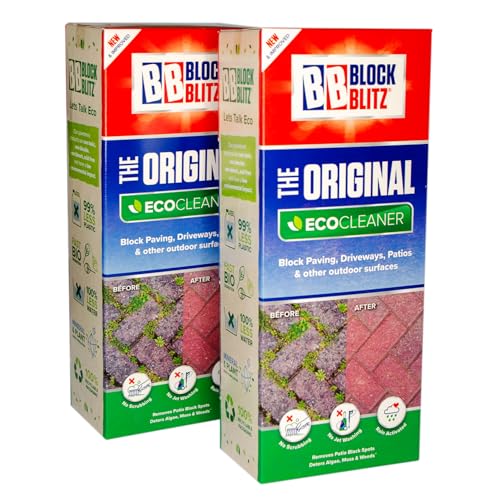 Block Blitz Block Paving Eco Cleaner. 4x 390g Pouches. Removes and Prevents Algae Moss and Black Spot. Deters Weed Growth for up to 6 Months. Treats 60 sq/m.